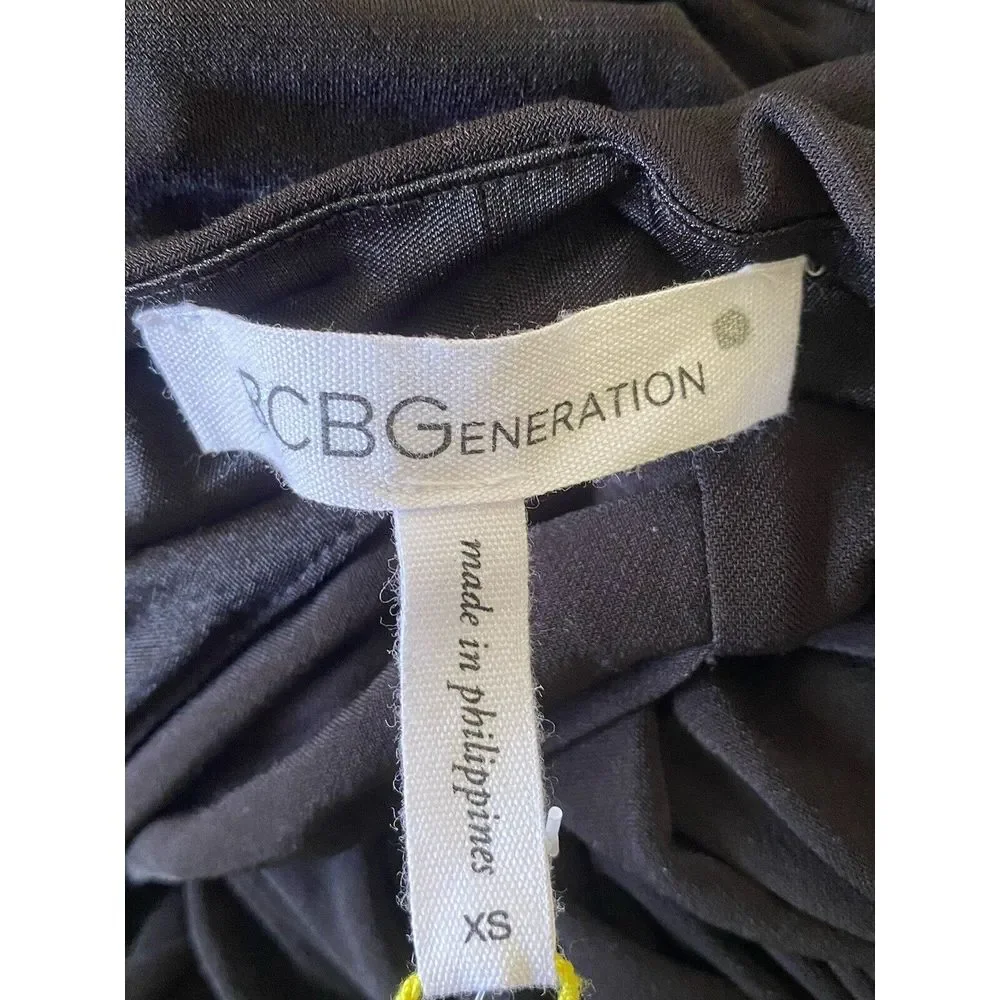 BCBGeneration V Neck Belted Black Maxi‎ Dress XS Front Slit Open Back 58